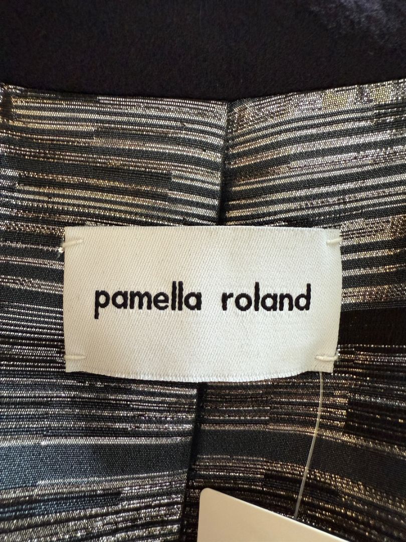 Pamella Roland Wide Shawl Collar Black Wool Belted Coat - Large