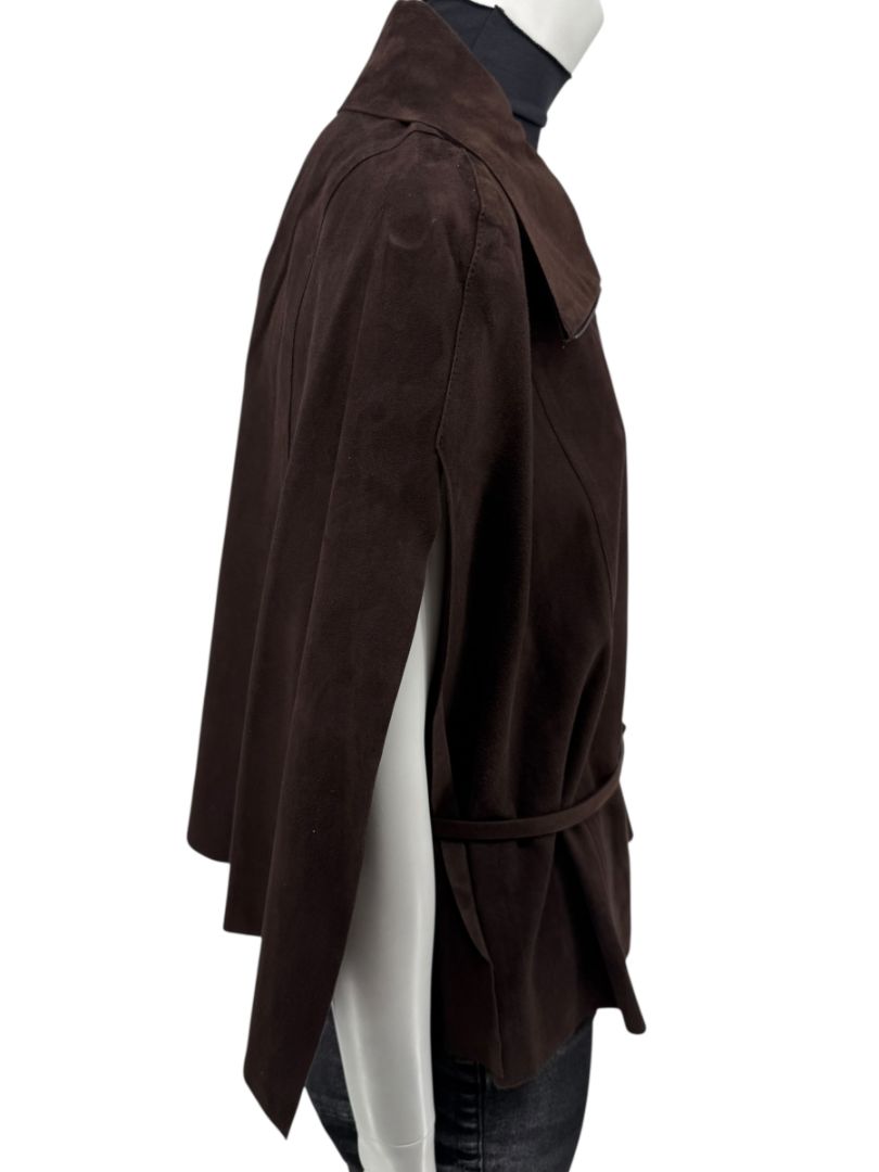 Akris Chocolate Brown Suede Cape Jacket – Size 12