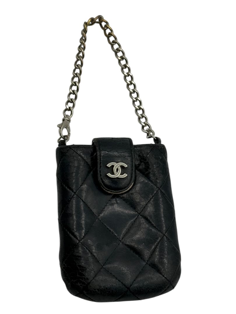 Chanel Vintage Black Quilted Leather Cell Phone Holder – Silver-Tone Hardware