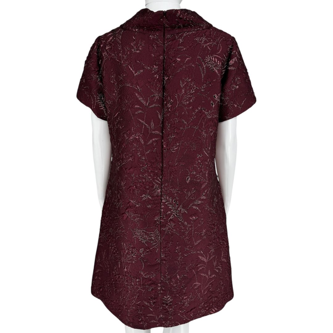 Pamella Roland -Wine Brocade Metallic Floral Dress & Coat Set - Size 8/10