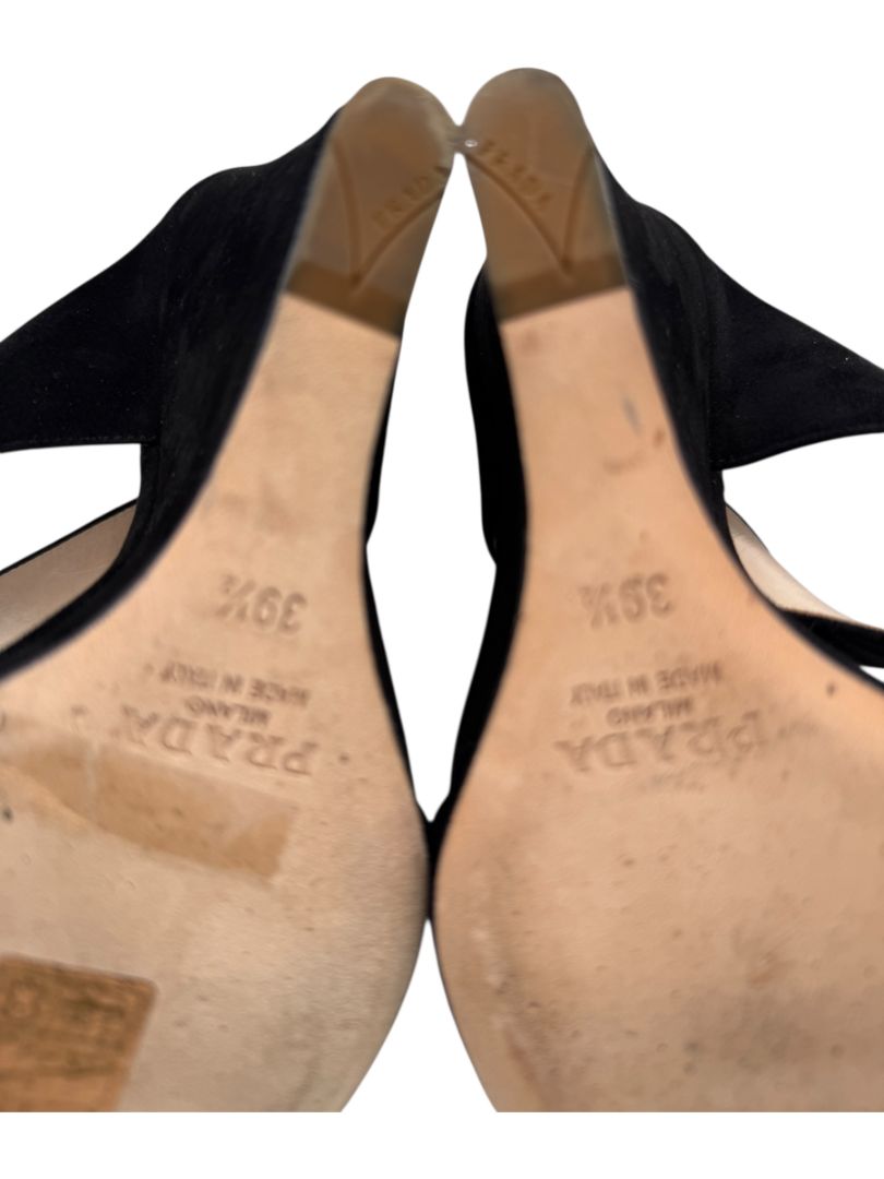 Prada Black Suede Cutout Wedge Sandals – Size 39
