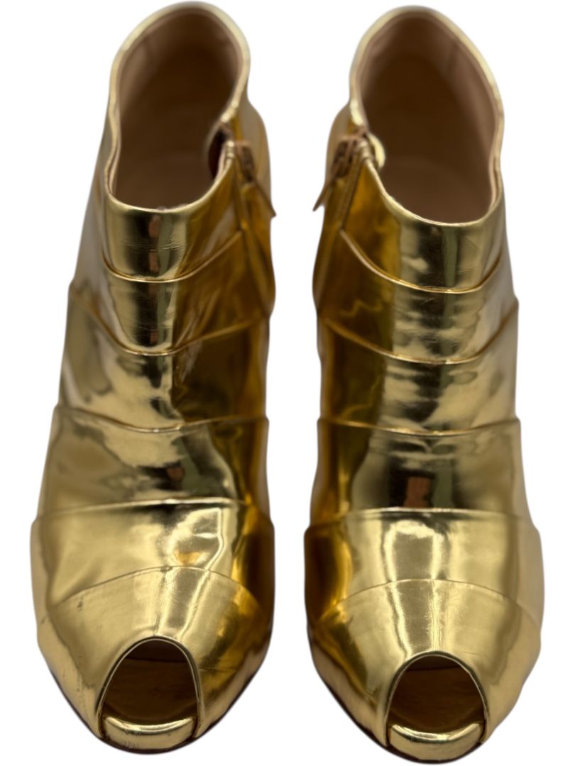 Christian Louboutin Gold Patent Leather Robot 120 Ankle Boots Size 39