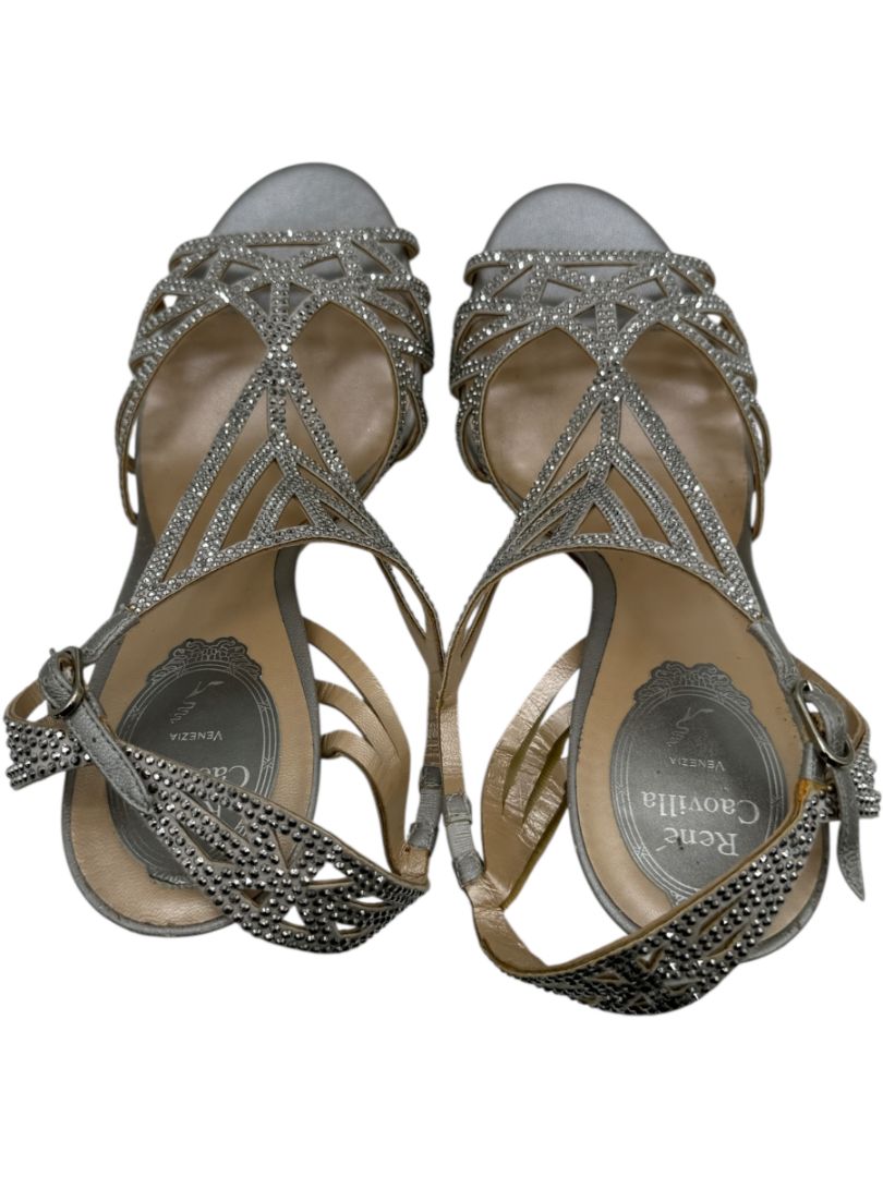René Caovilla Silver Crystal-Embellished Sandals – Size 39