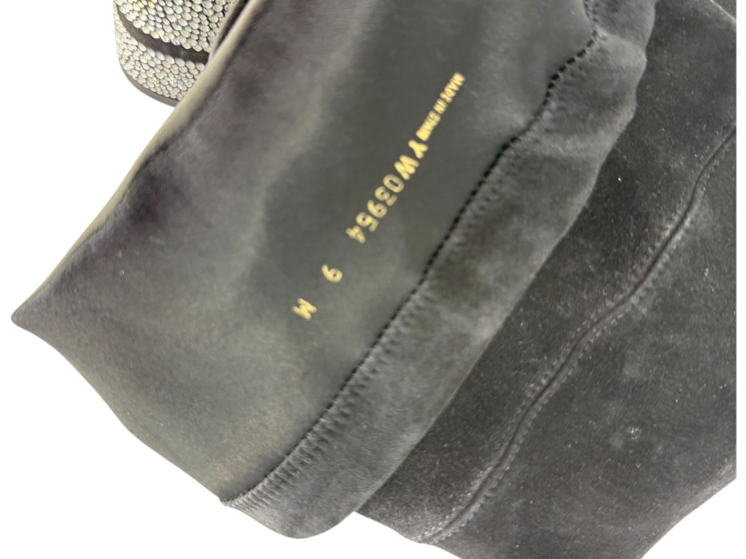 Stuart Weitzman Black Velvet Crystal Heel Over-the-Knee Boots – Size 9