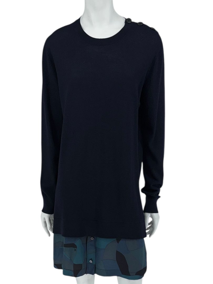 Louis Vuitton Navy Knit Tunic Dress with Printed Hem - Size L
