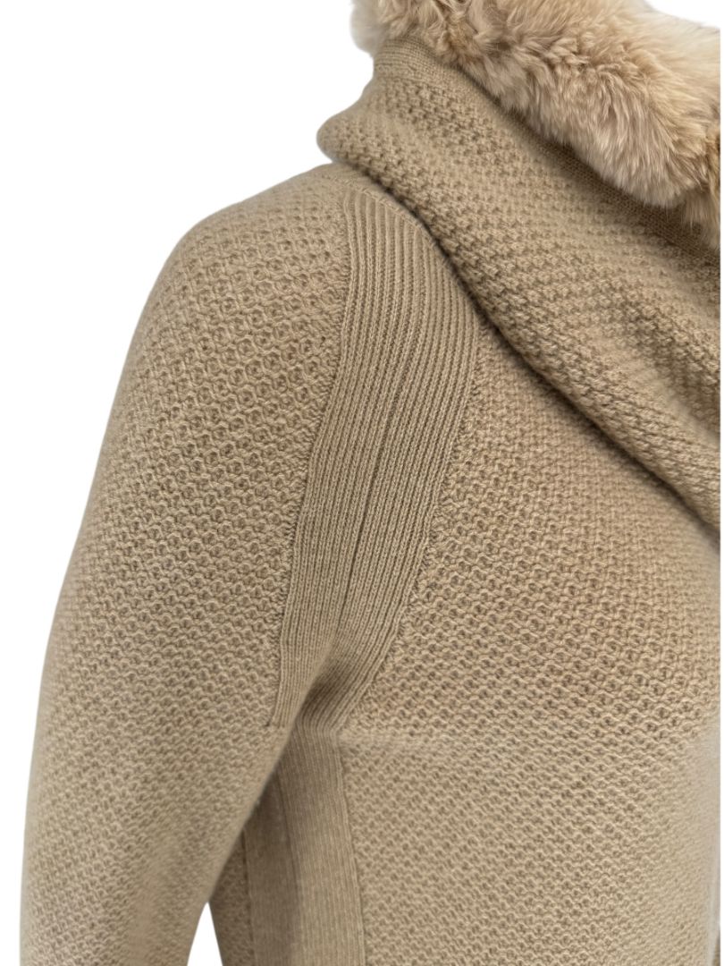 Loro Piana Camel Baby Cashmere Tunic Sweater with Chinchilla Trim – Size IT 44