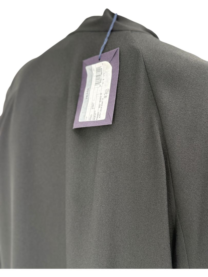Prada Black Tie-Neck Blouse with Ruched Sleeves – Size 44
