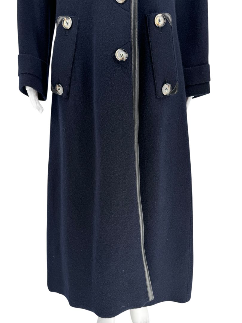 Giorgio Armani Navy Wool-Cashmere Coat with Leather Trim – Size 44