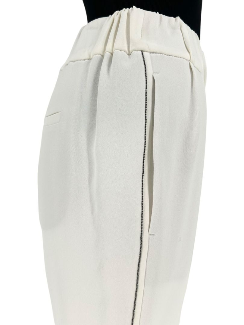 Brunello Cucinelli Ivory Cropped Trousers with Monili Trim – Size US 8 / IT 44