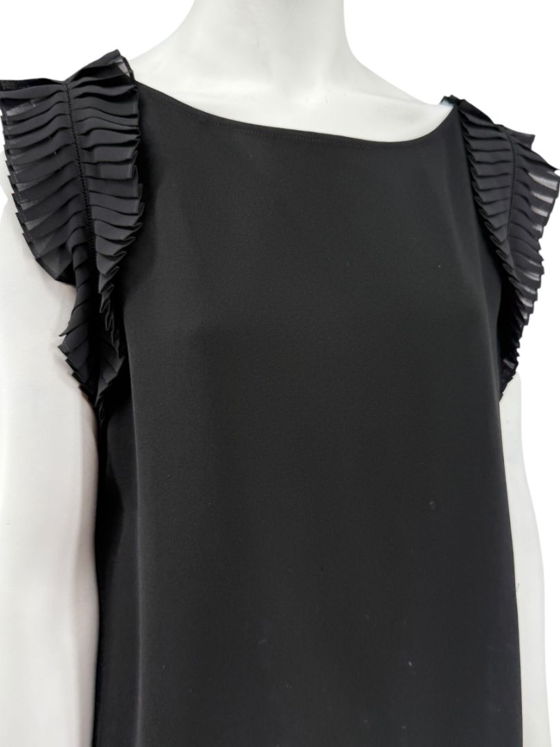 Lafayette 148 Black Shift Dress with Pleated Ruffle Sleeves – Size M