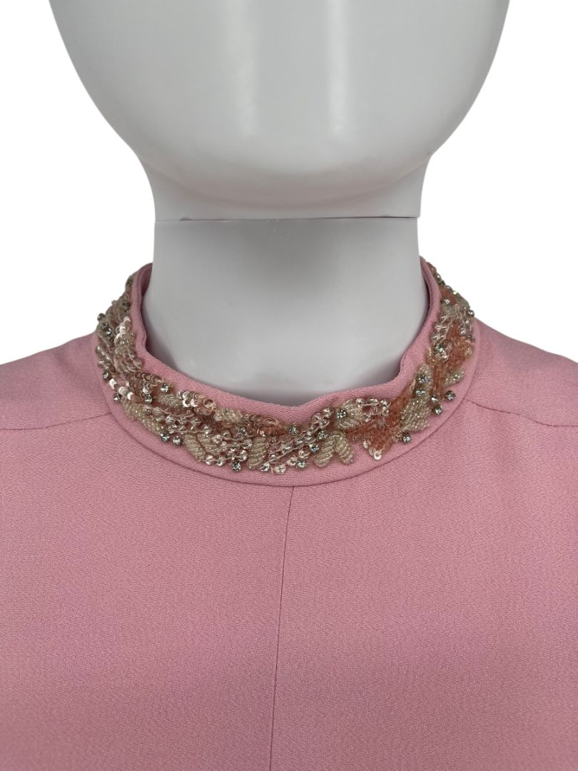 Pamella Roland Blush Embellished Neck Column Dress – Large