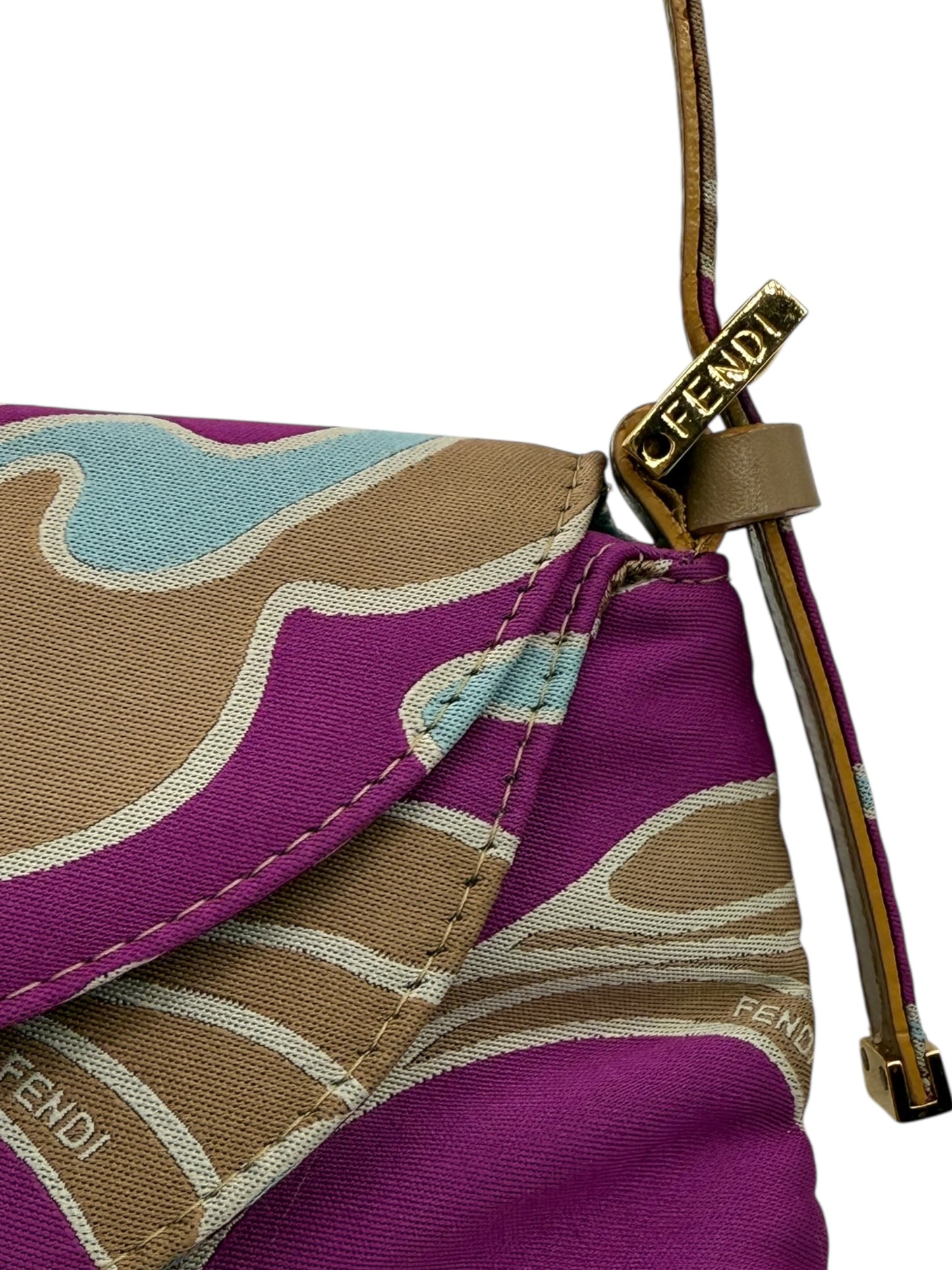Fendi 2001 Multicolor Satin Psychedelic Print Baguette "Momma" Shoulder Bag