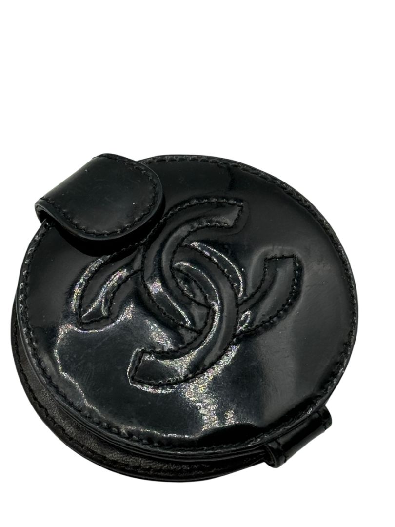 Chanel Black Patent Leather "CC" Folding Mirror – Vintage 