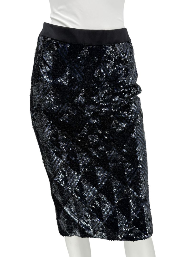 Pamella Roland Black Sequin Pencil Skirt – Large