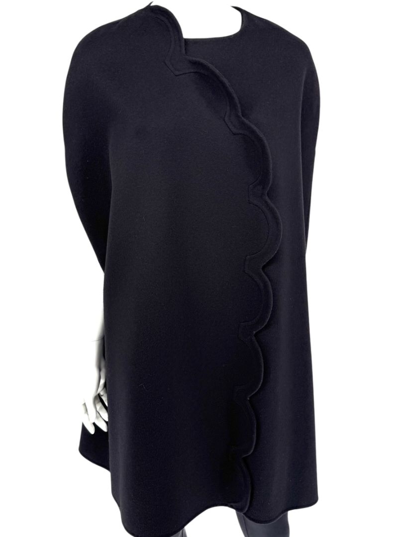 Valentino Black Wool/Cashmere Cape with Scalloped Edge – Size 10
