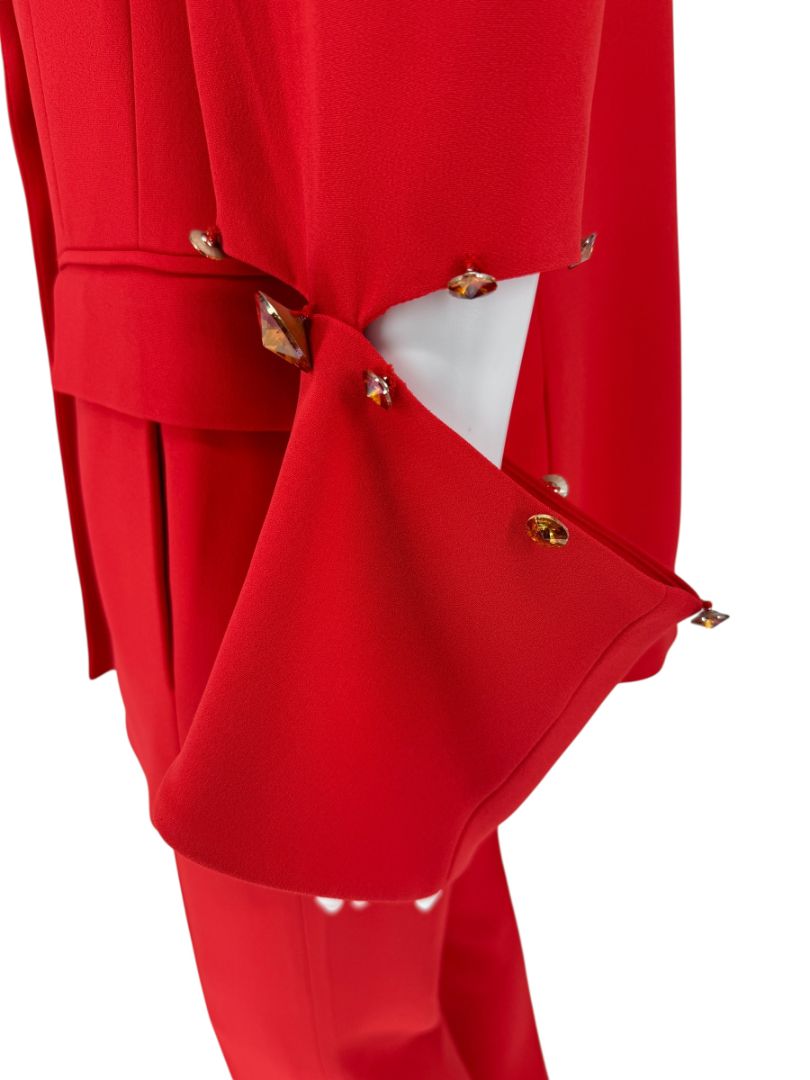 Pamella Roland Red Crystal-Embellished Double-Breasted Pant Suit – Large