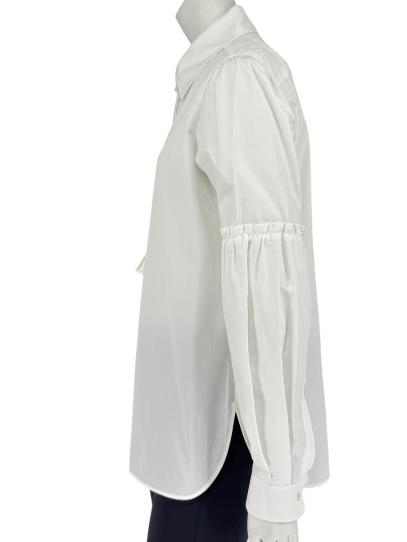 MaxMara White Cotton Blouse with Ruched Sleeves – Size US 12