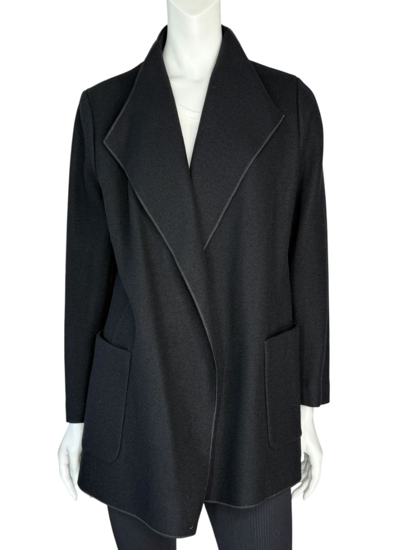 NWT Agnona Black 100% Cashmere Open-Front Coat – Size IT 46 / US 10