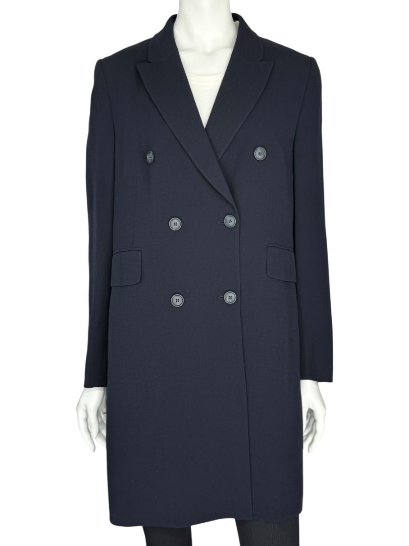 Akris Navy Wool-Blend Double-Breasted Longline Blazer Coat – Size US 8