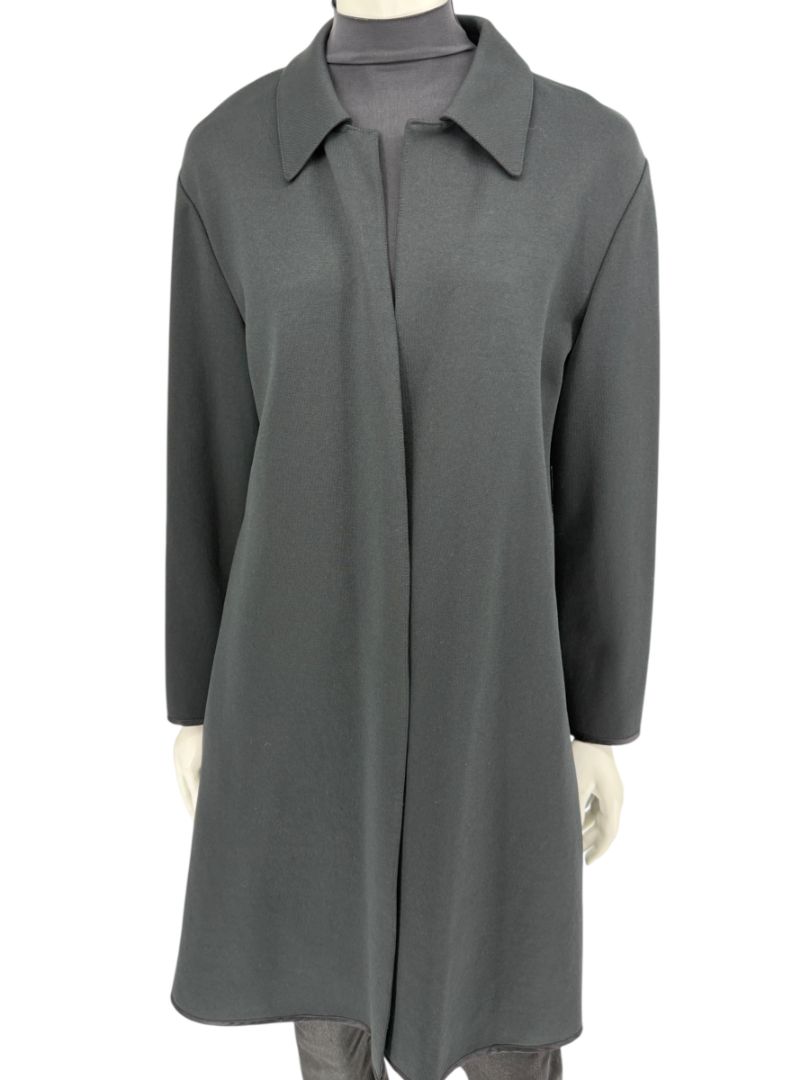 Pamella Roland Black Long Coat Minimalist Hidden Placket Shirt Collar - Large