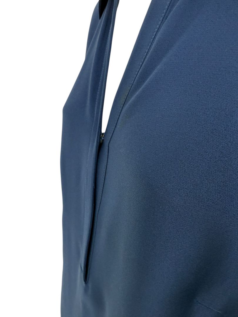 Akris Punto Navy Blue Viscose Acetate Tunic Dress Black Hem Roll Tab Sleeve - US 10