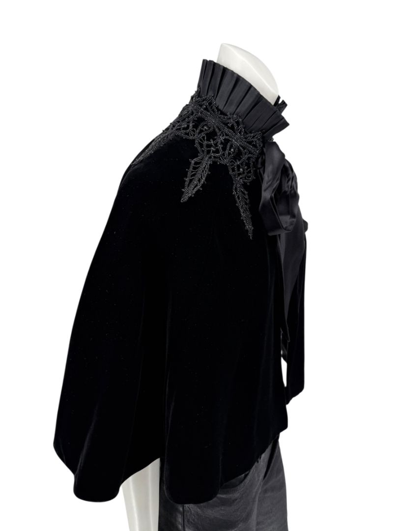 NWT Ralph Lauren Black Velvet & Silk-Trim Cape – Size XS/S
