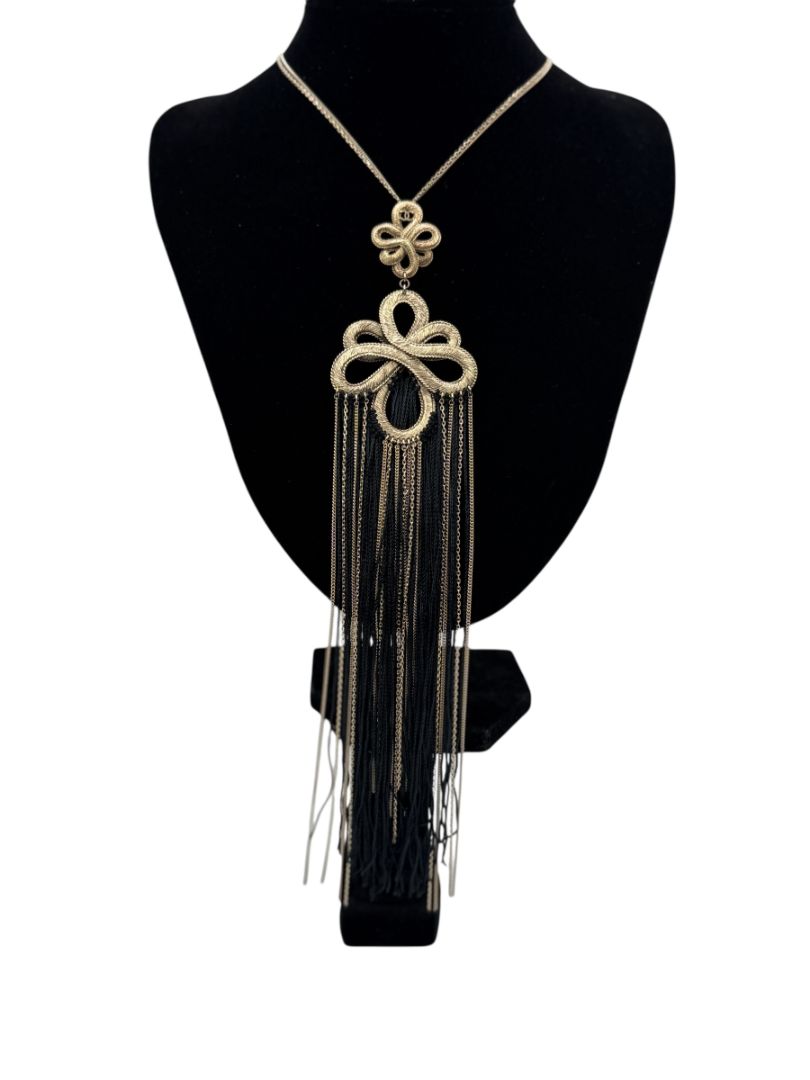 Chanel Paris-Shanghai Métiers d’Art 2010 Gold & Black Silk Tassel Necklace – Signed 10A