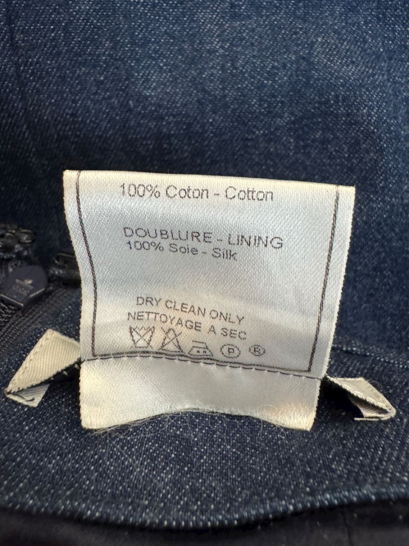 Christian Dior Boutique Blue Denim Midi Skirt with Gold Buttons – Size 14