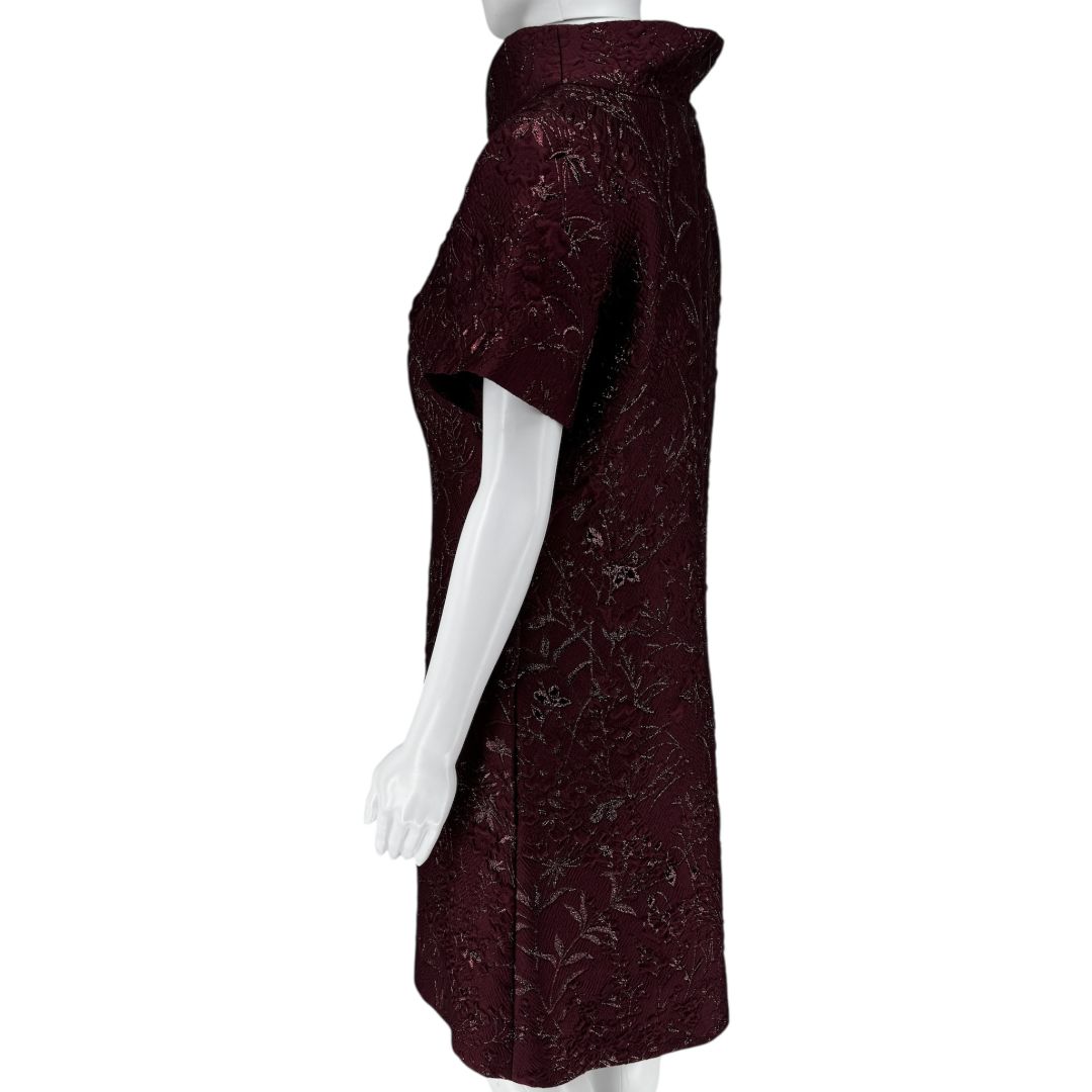 Pamella Roland -Wine Brocade Metallic Floral Dress & Coat Set - Size 8/10