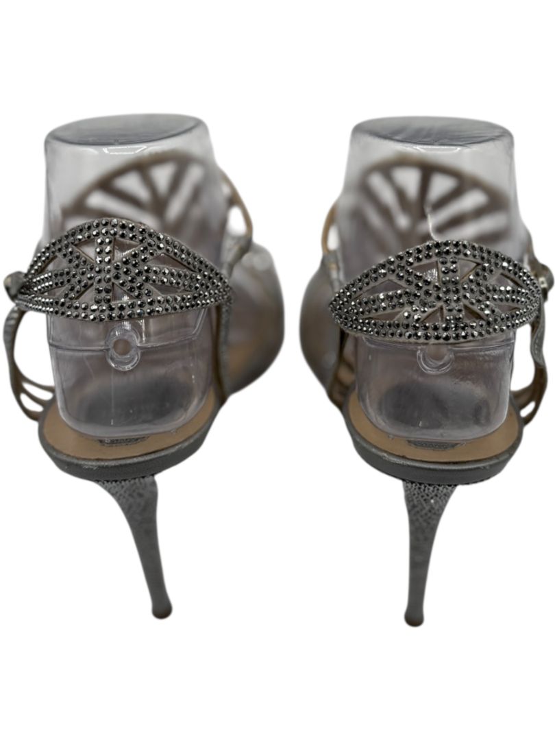 René Caovilla Silver Crystal-Embellished Sandals – Size 39