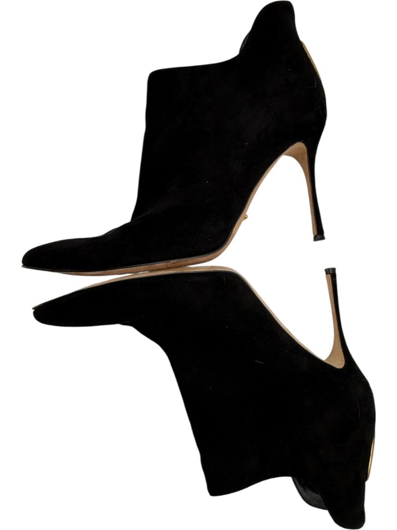 Sergio Rossi Black Suede Sculptural Heel Booties – Size 39.5