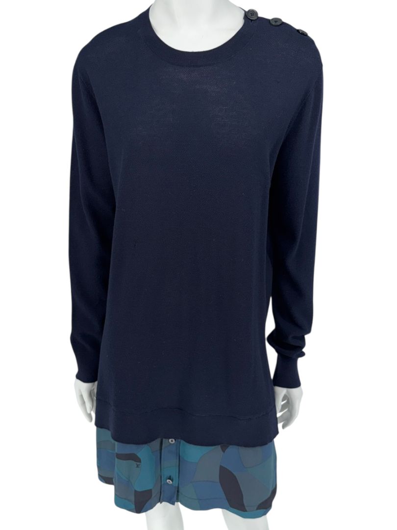 Louis Vuitton Navy Knit Tunic Dress with Printed Hem - Size L