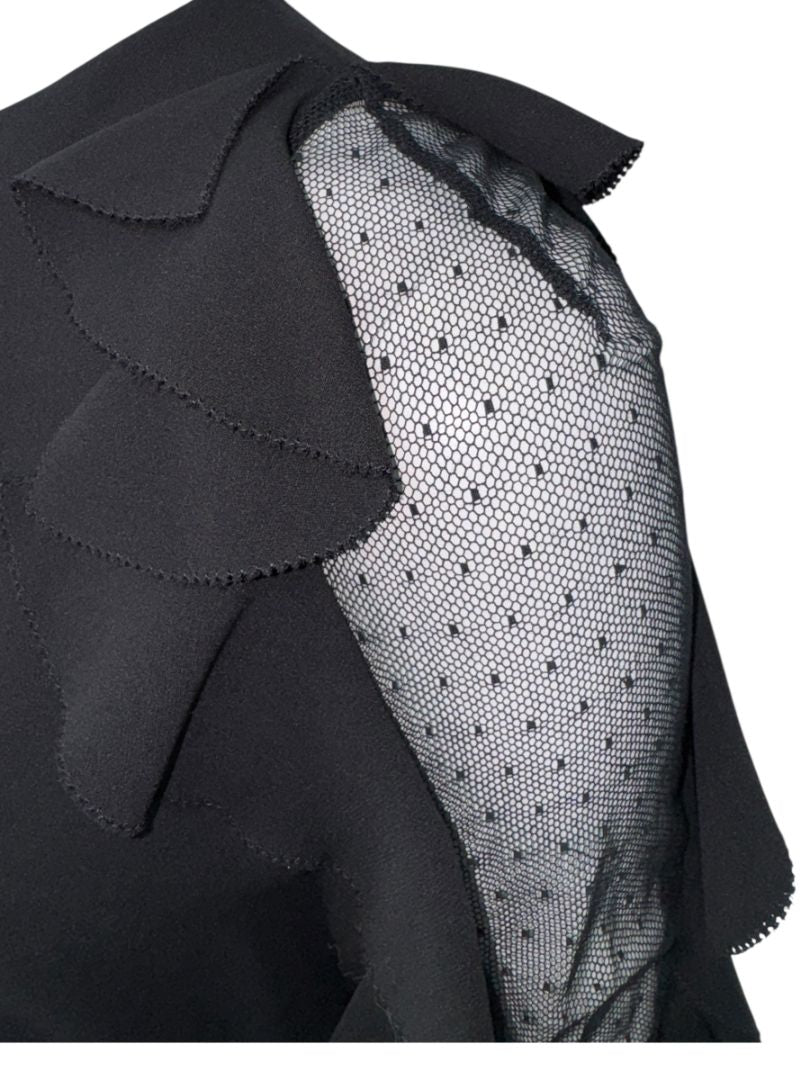 Valentino Black Long Sleeve Ruffle Mini Dress with Point d'Esprit Inset – Size US 10 / IT 46