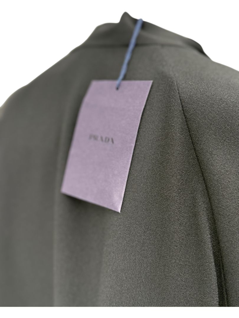 Prada Black Tie-Neck Blouse with Ruched Sleeves – Size 44