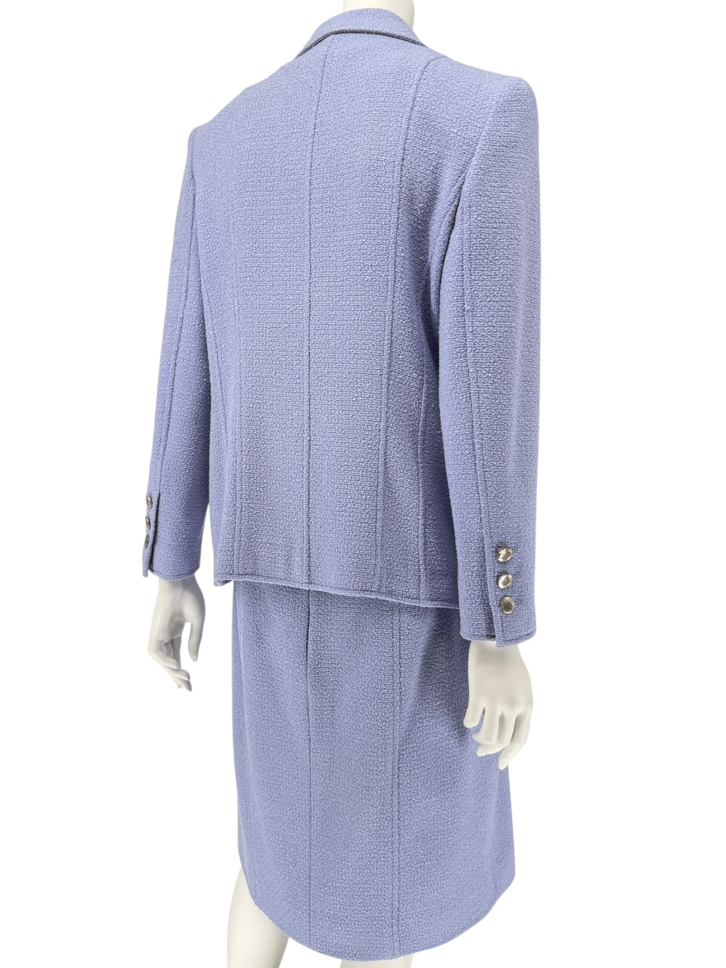 Fall 1998 Chanel Boutique Periwinkle Tweed Skirt Suit – Size FR 46