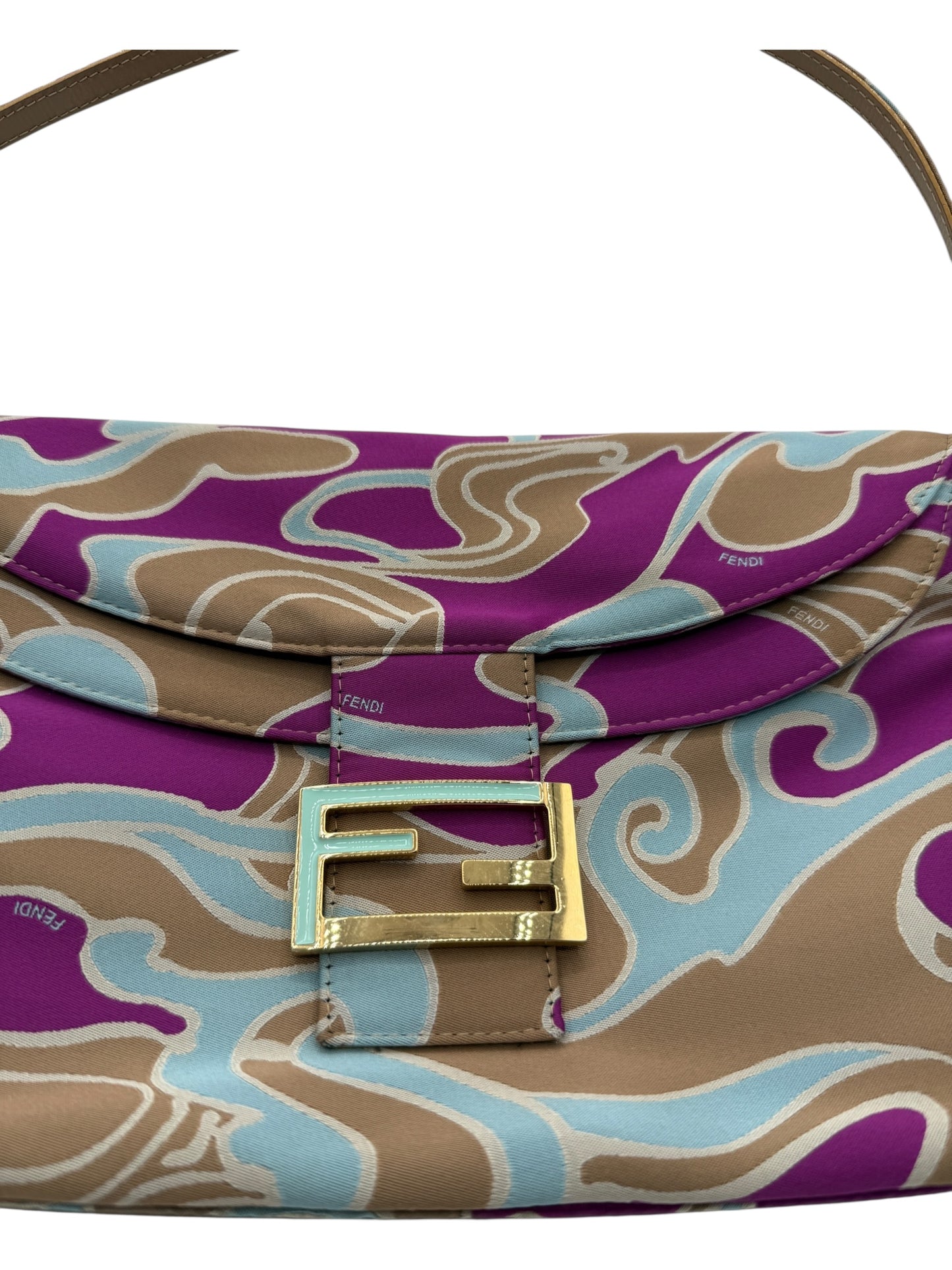 Fendi 2001 Multicolor Satin Psychedelic Print Baguette "Momma" Shoulder Bag