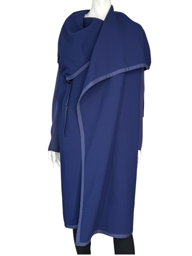 Agnona Navy Wool & Silk Hooded Longline Coat – Size IT 40