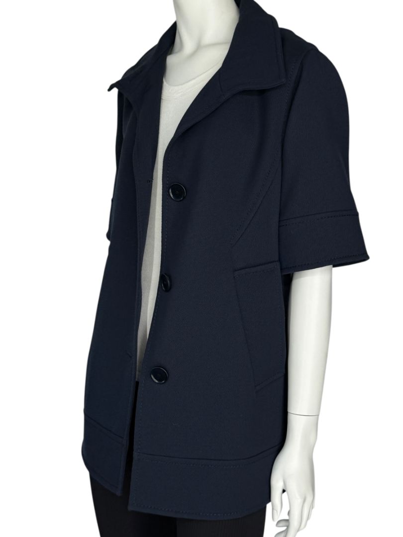 Akris Punto Navy Virgin Wool Short-Sleeve Coat – Size US 8