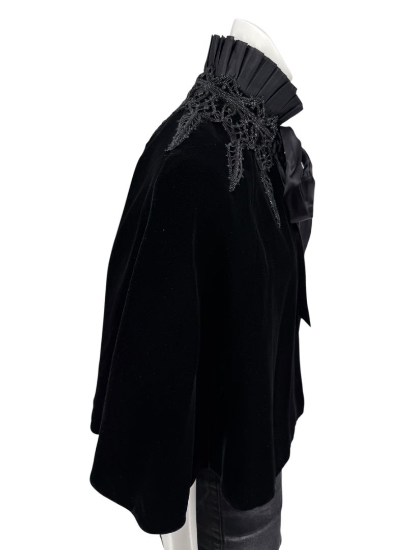 NWT Ralph Lauren Black Velvet & Silk-Trim Cape – Size XS/S