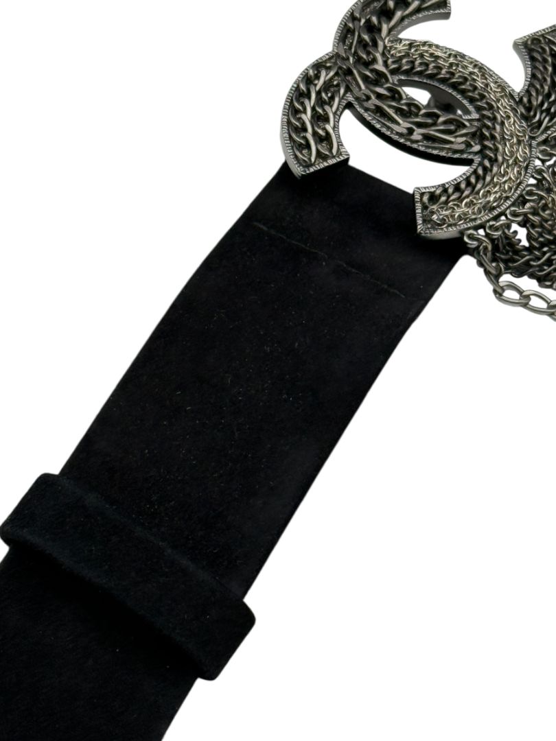 Chanel Ruthenium Chain-Fringe CC Belt – Black Suede – Very Good Condition