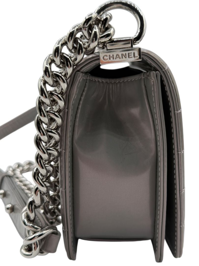 Chanel Lilac Iridescent Patent Calfskin Medium Boy Bag Silver Hardware w/ Box & Card