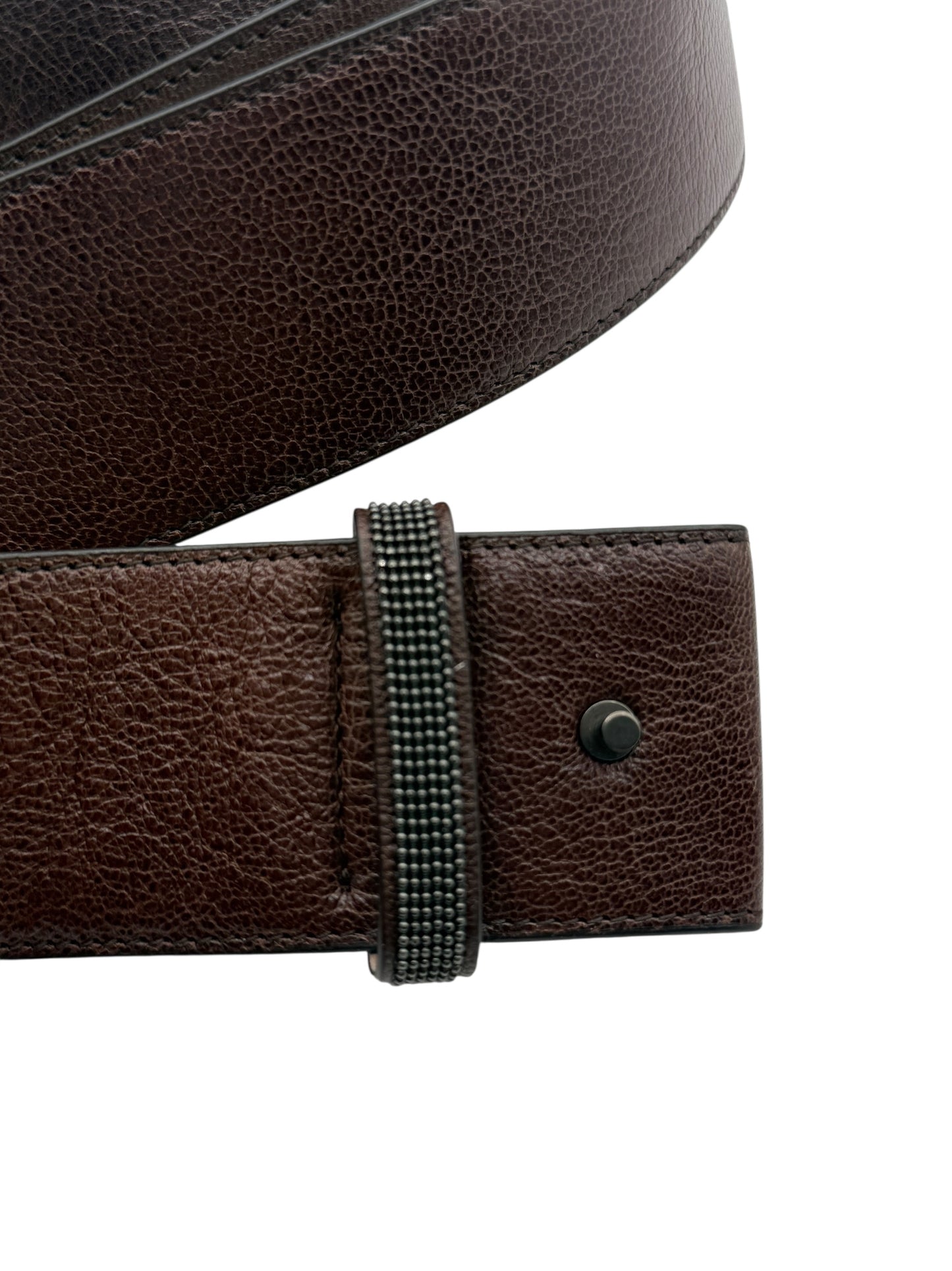 Brunello Cucinelli Brown Leather Wide Waist Belt L – Monili Bead Detail Made in Italy
