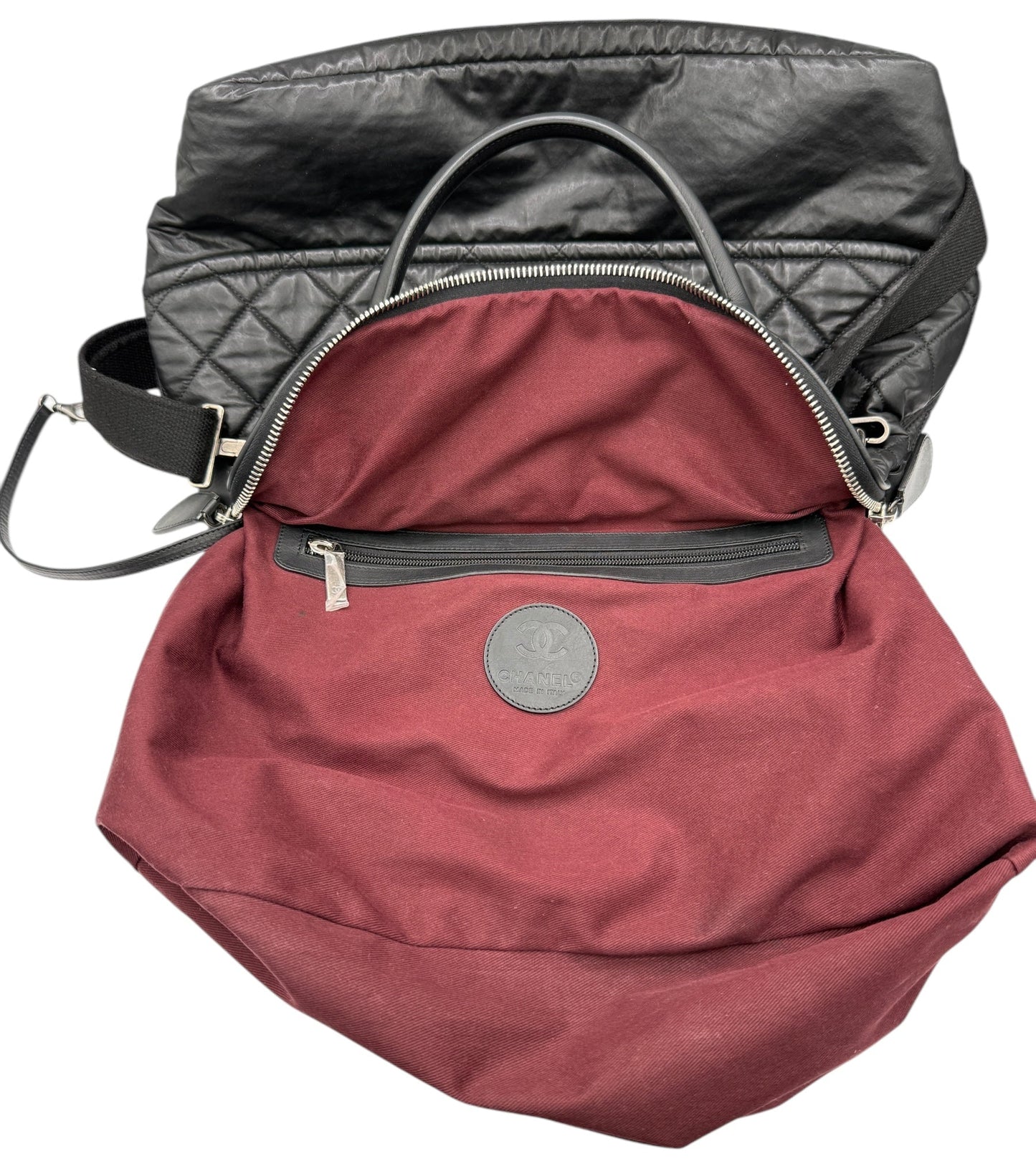 Chanel Black Quilted Coated Canvas Vertical Sport Weekender Bag