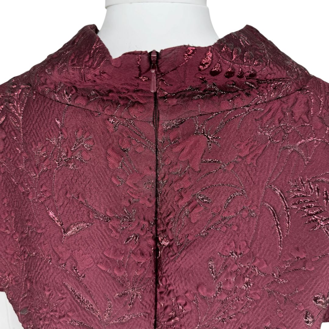 Pamella Roland -Wine Brocade Metallic Floral Dress & Coat Set - Size 8/10