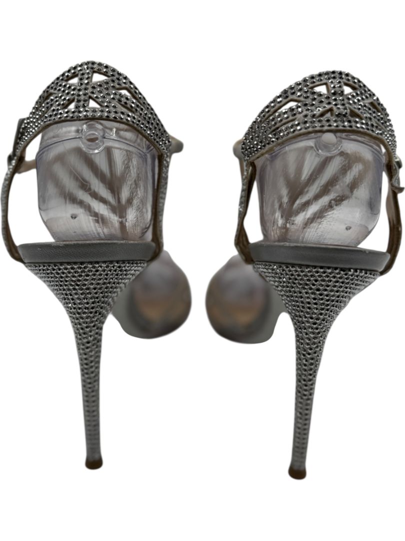 René Caovilla Silver Crystal-Embellished Sandals – Size 39