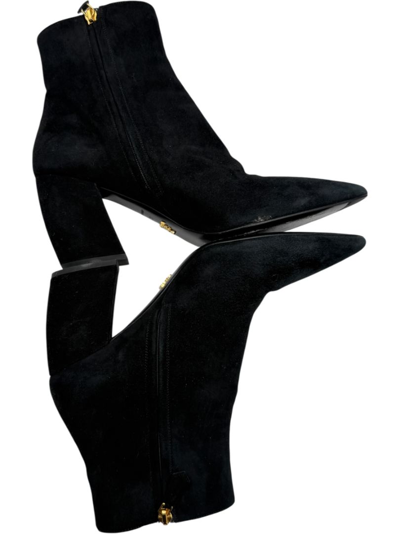 Prada Black Suede Pointed-Toe Booties – Size 39