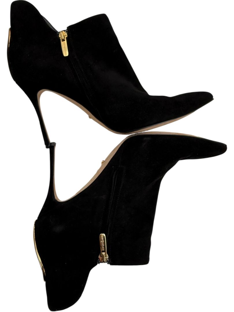 Sergio Rossi Black Suede Sculptural Heel Booties – Size 39.5