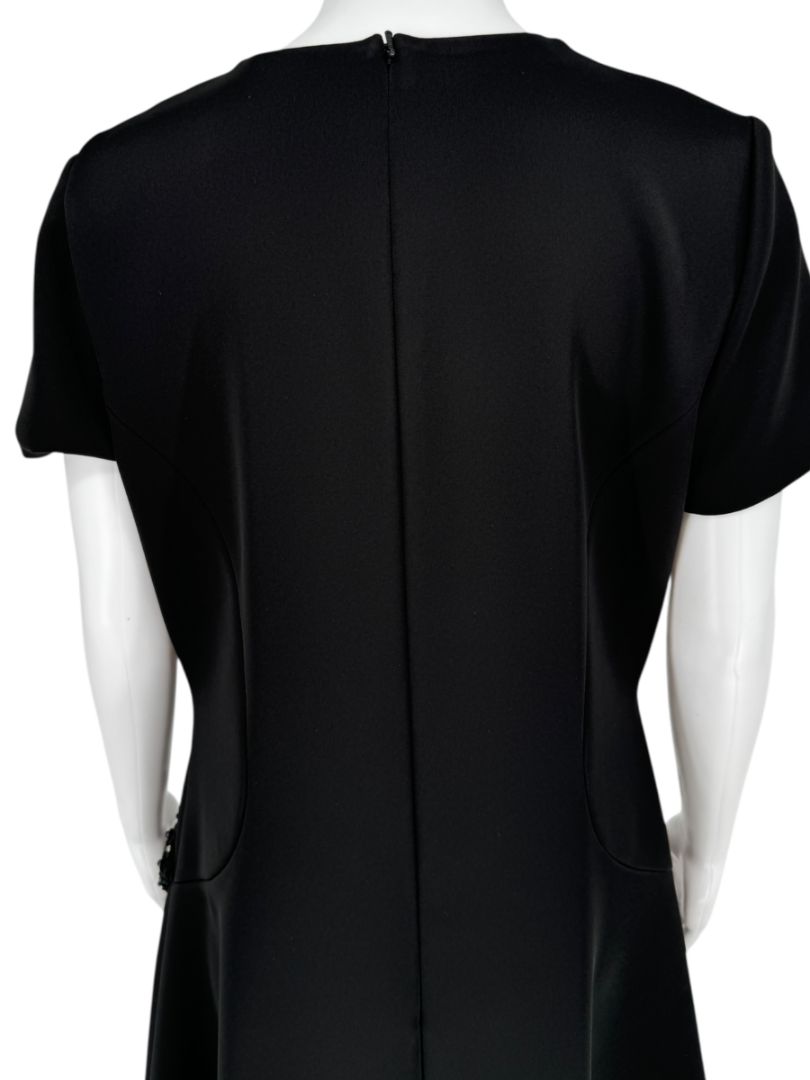 Pamella Roland Black A-Line Dress with Beaded Neckline & Pocket Detail - Large