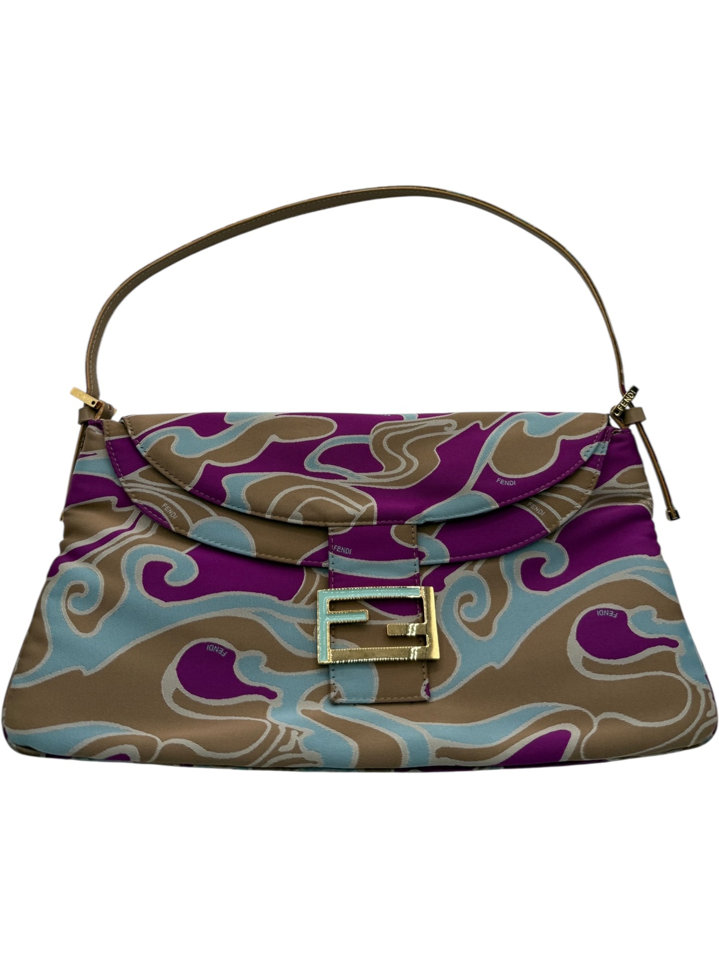 Fendi 2001 Multicolor Satin Psychedelic Print Baguette "Momma" Shoulder Bag