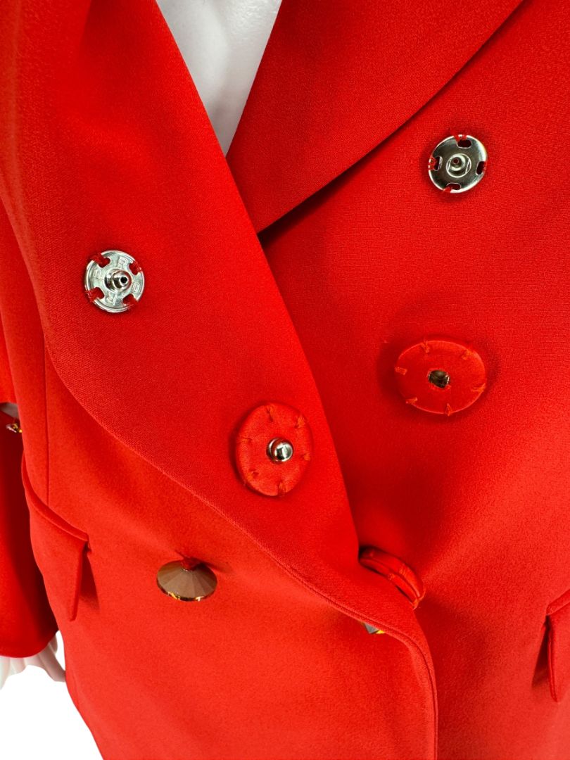 Pamella Roland Red Crystal-Embellished Double-Breasted Pant Suit – Large